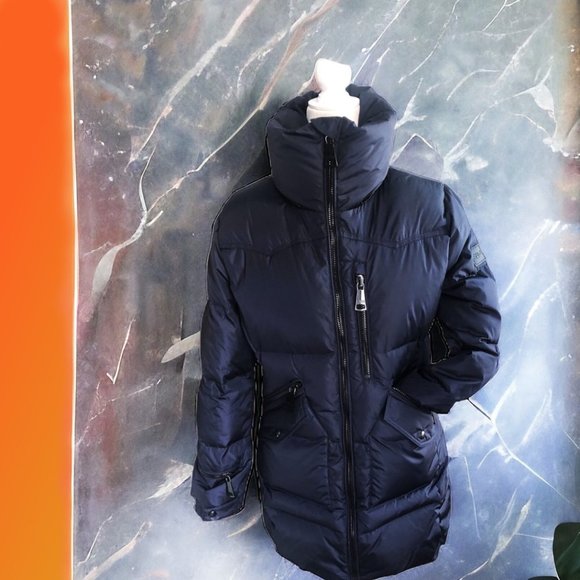 SAM Quilted Down Puffer Dark Blue Coat Zip Closure Excellent Condition Size L - Picture 1 of 7